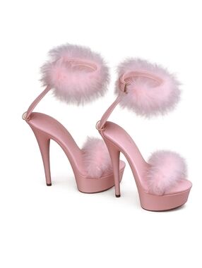 Pink Marabou Platform Heels 💕 Fluffy Ankle Strap 8” Stiletto (Pleaser Style)